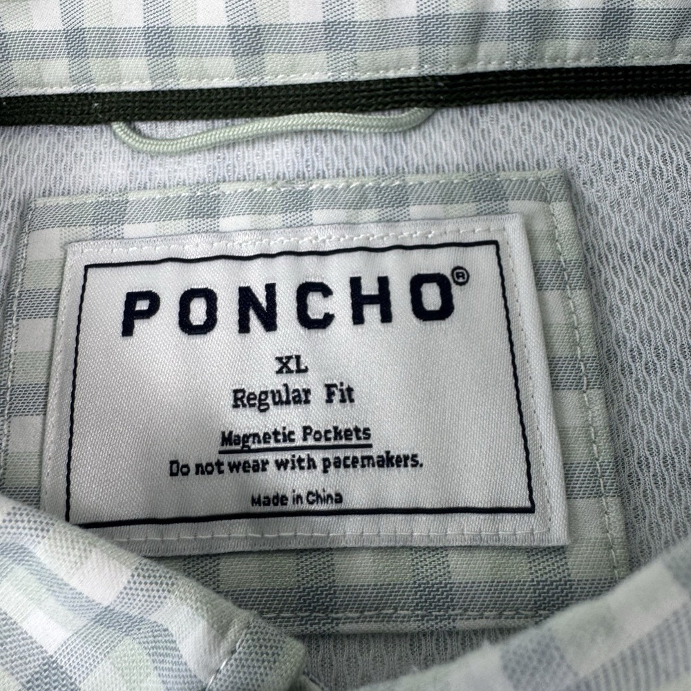 Poncho White Green Blue Check Performance S/S Men's Button Front Size XL - Picture 4 of 6
